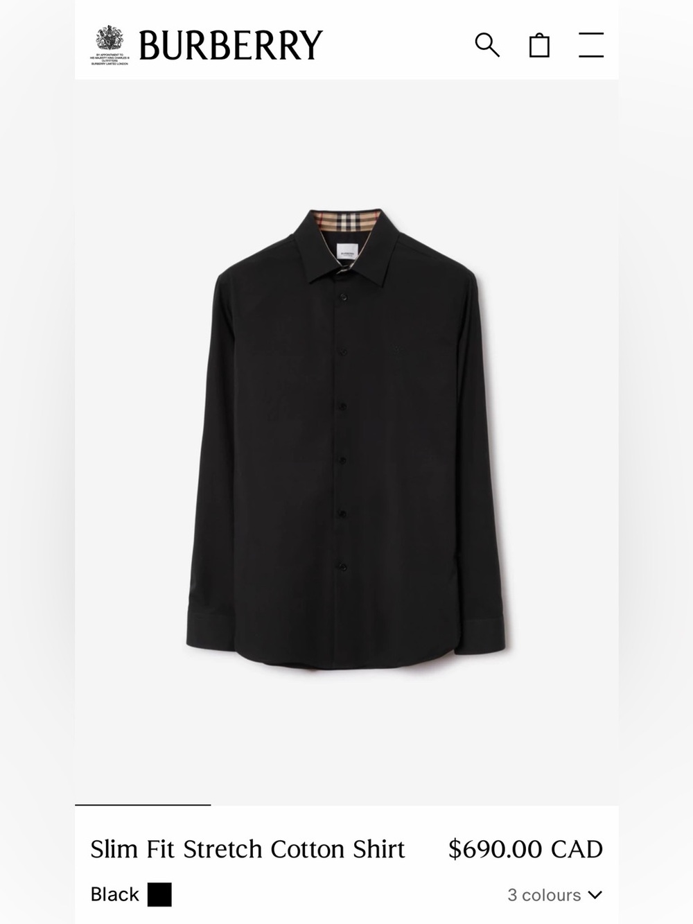 Burberry Black Dress Shirt with Signature Check Trim